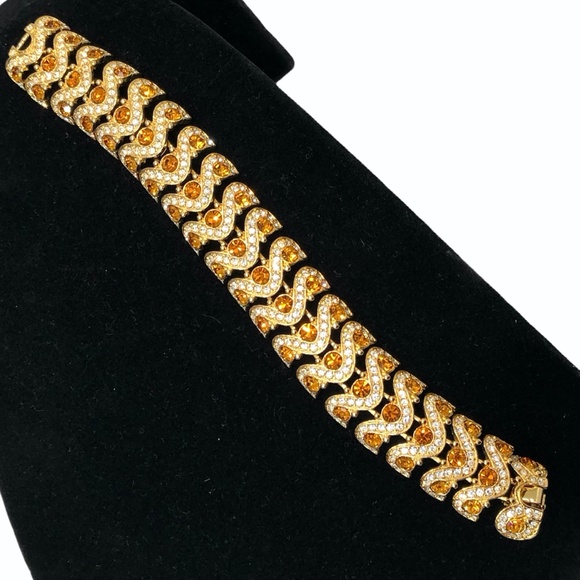 JOAN RIVERS AMBER & CLEAR CRYSTAL SERPENTINE GOLD TONE BRACELET - Picture 7 of 16